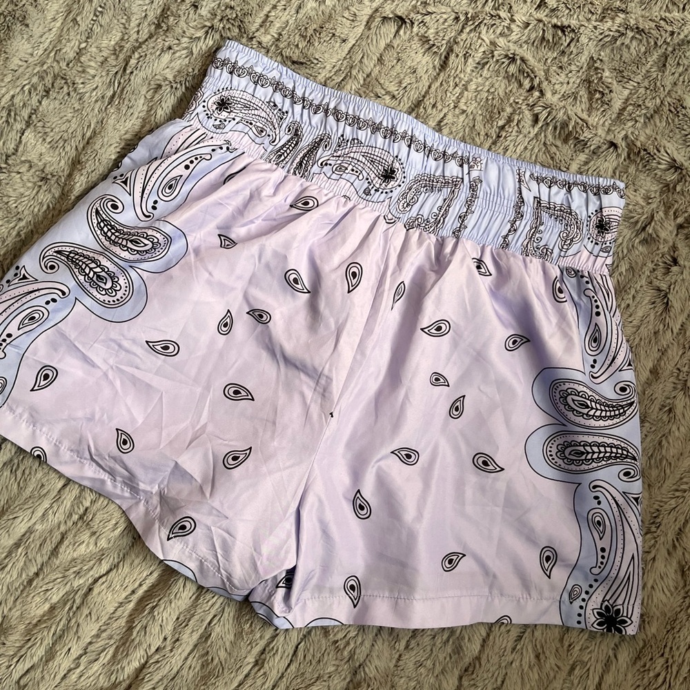 Purple and Black Athletic Shorts with Elastic Waistband - Picture 3 of 5